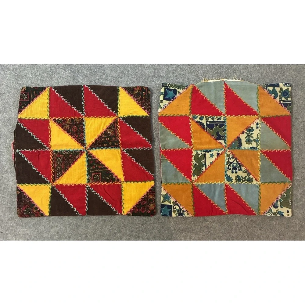 Vintage Crazy Quilt Patchwork Pillow Sham Cover Throw Set Cottagecore Top Boho